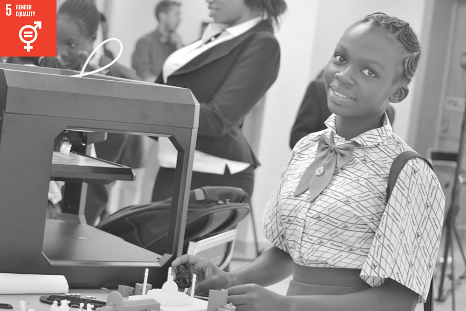 Photo Description:  YTF 3D Africa student.  In 2015, YTF has trained 309 girls in human-centered design thinking and 3D printing technologies inspiring an interest in STEM.  