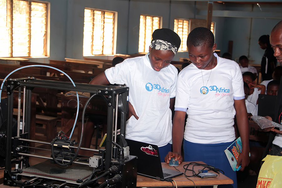 Girls enrolled in YTF Academy from Orlu Girls Secondary School in Imo State, Nigeria, learn how to design and print their inventions using a LulzBot Taz5 3D Printer. 