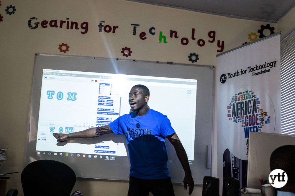 Africa Code Week trainer showing coding